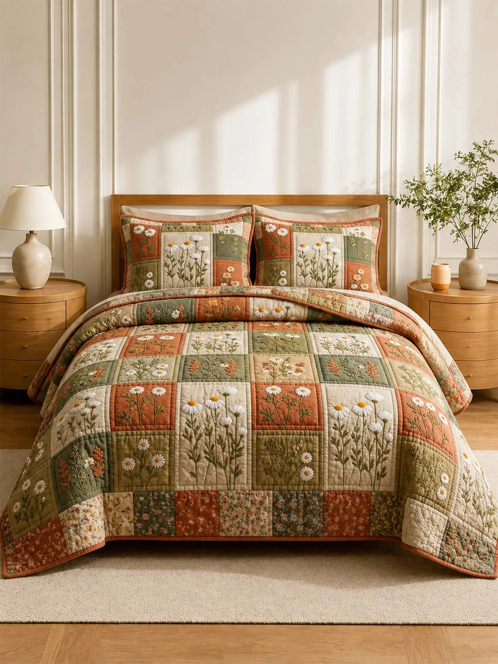 Daisy Cottage Garden Quilted 3-Piece Bedding Set