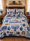 Celebrate Hanukkah Gift Donut Patchwork 3‐Piece Quilted Bedding Set