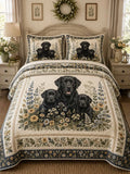 Black Labrador Wildflower Country 3‐Piece Quilted Bedding Set
