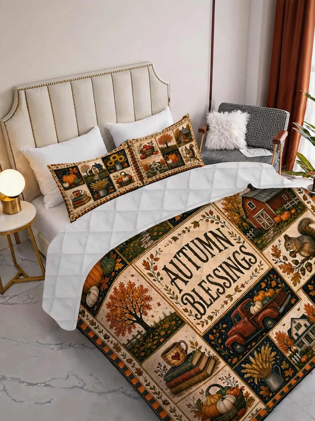 Autumn Blessings Harvest Patchwork Quilted 3‐Piece Bedding Set