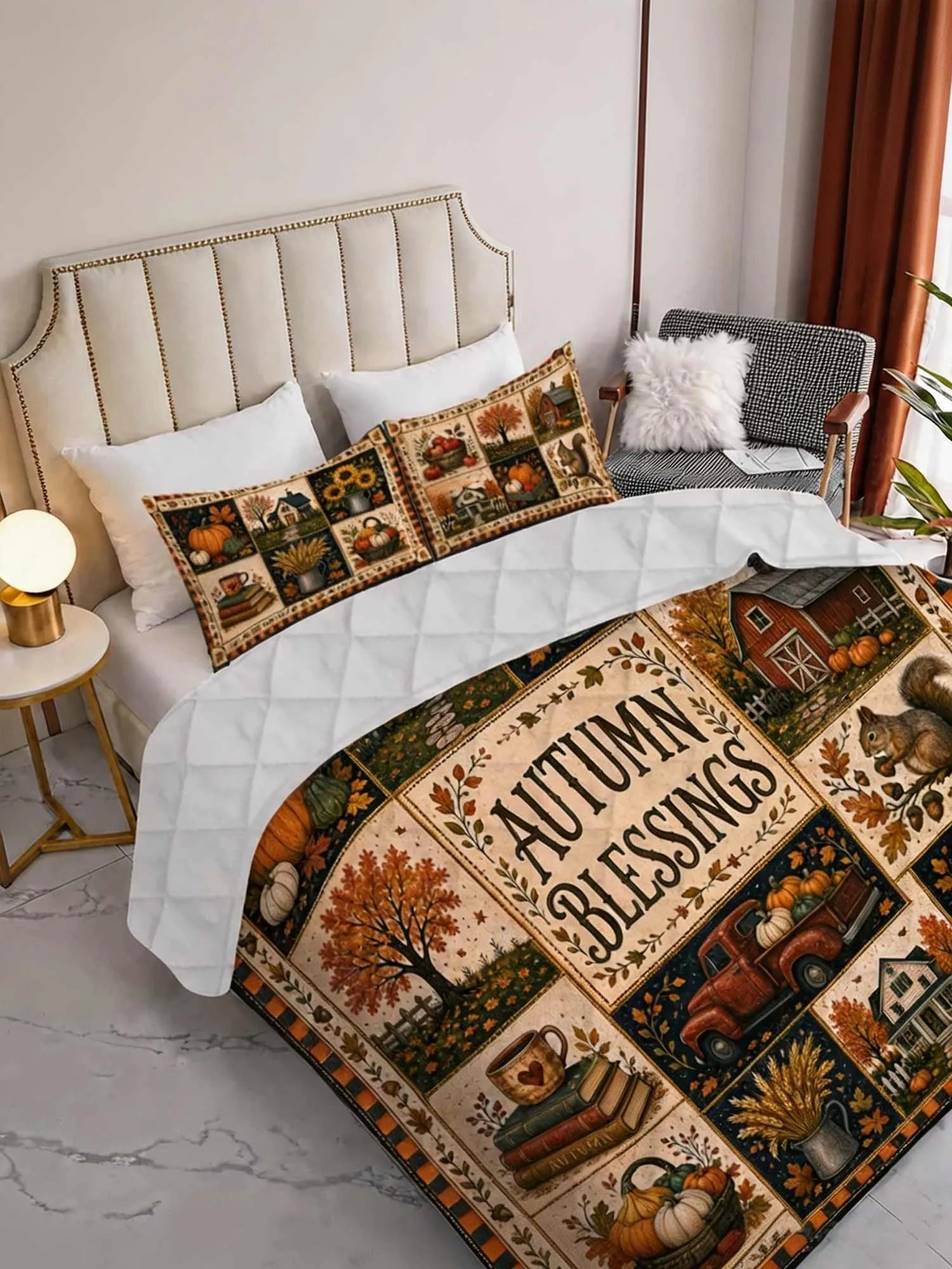 Autumn Blessings Harvest Patchwork Quilted 3‐Piece Bedding Set