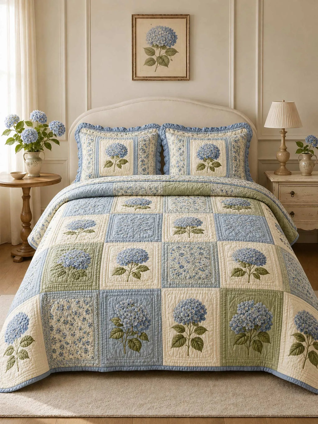 Charming Hydrangea Blossom 3-Piece Quilted Bedding Set