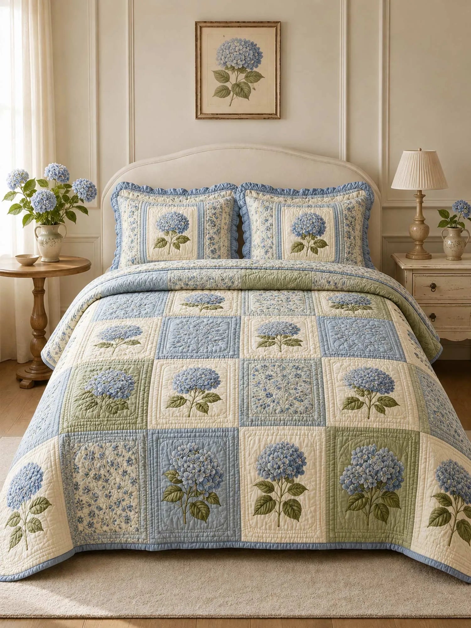 Charming Hydrangea Blossom 3-Piece Quilted Bedding Set