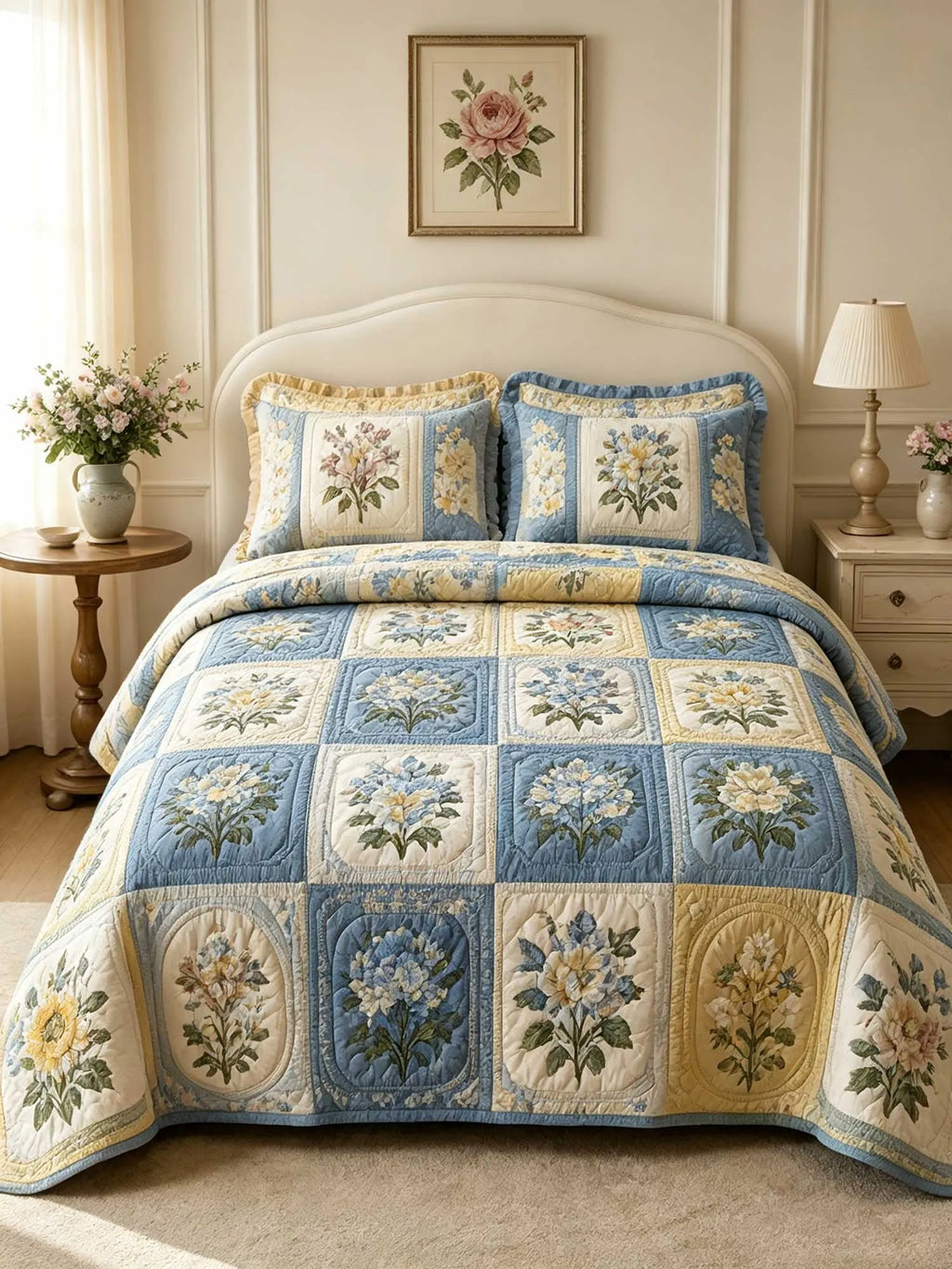 Mixed Botanical Garden Patchwork 3-Piece Quilted Bedding Set