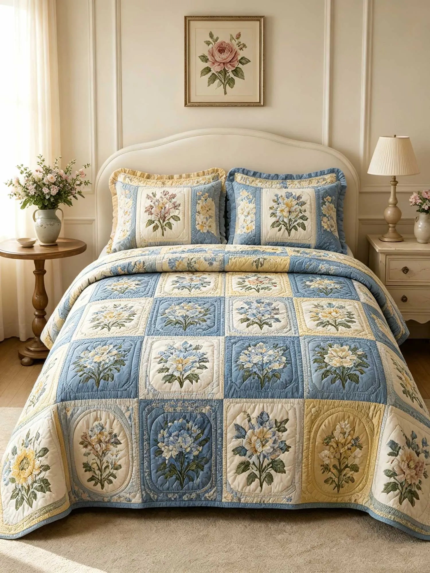 Mixed Botanical Garden Patchwork 3-Piece Quilted Bedding Set