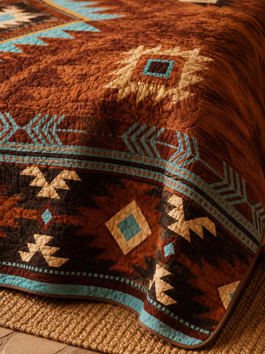 Southwestern Aztec Quilted 3-Piece Bedding Set – Rustic Luxury Quilted Bedding with Matching Pillow Shams