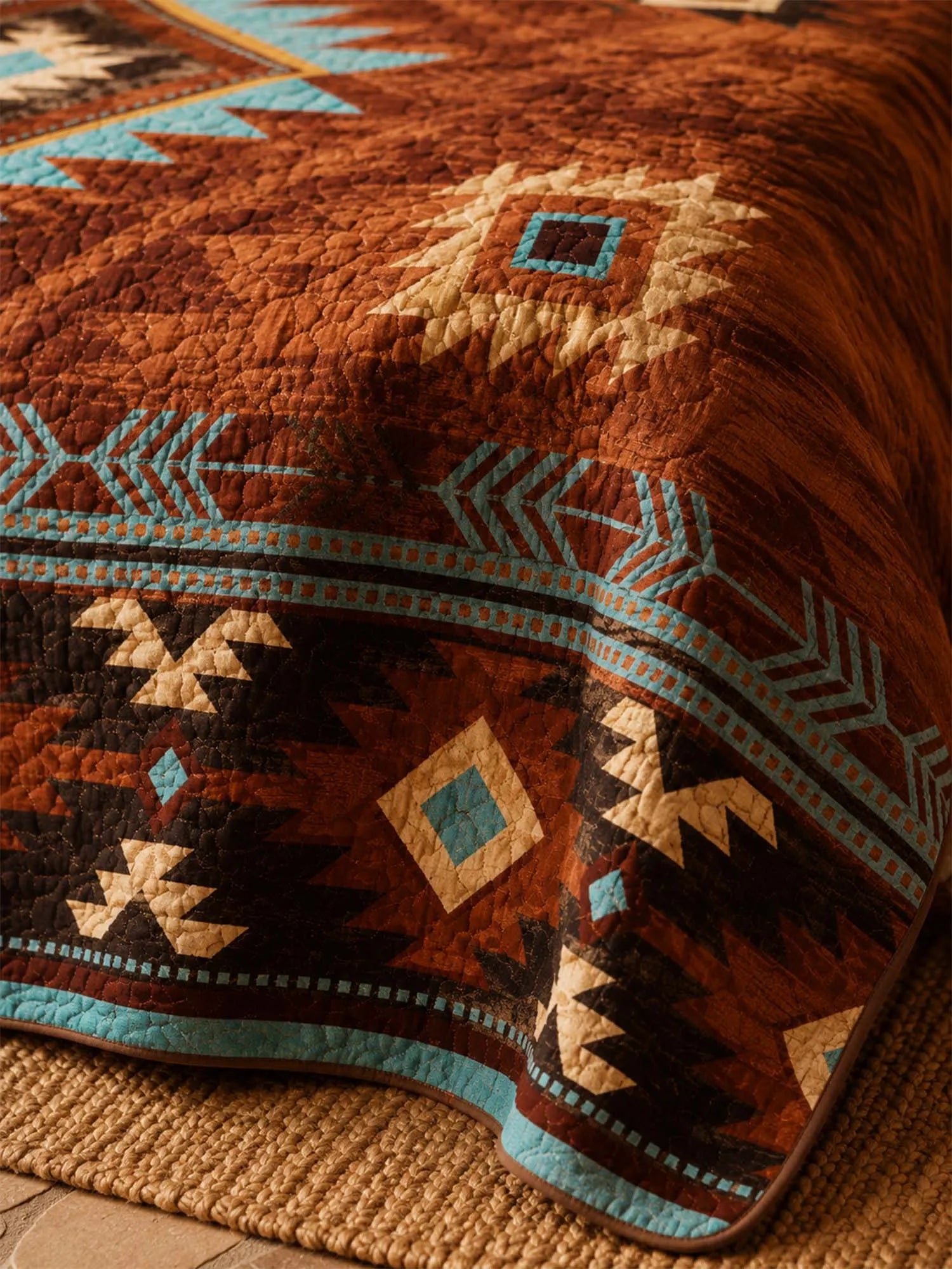 Southwestern Aztec Quilted 3-Piece Bedding Set – Rustic Luxury Quilted Bedding with Matching Pillow Shams