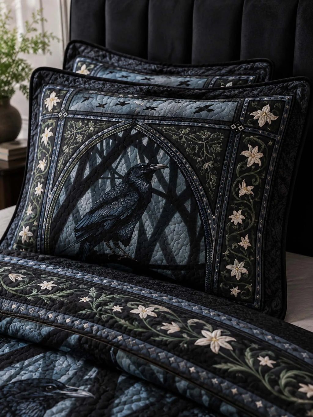 Raven Shadow Forest Quilted 3-Piece Bedding Set