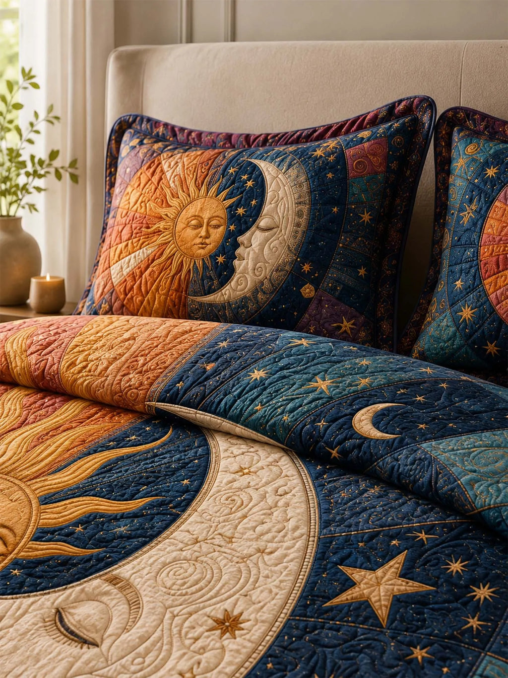 Sun Moon Celestial Dream Quilted 3-Piece Bedding Set