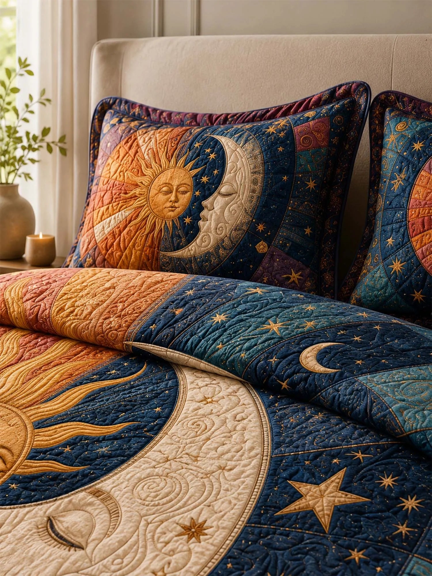 Sun Moon Celestial Dream Quilted 3-Piece Bedding Set