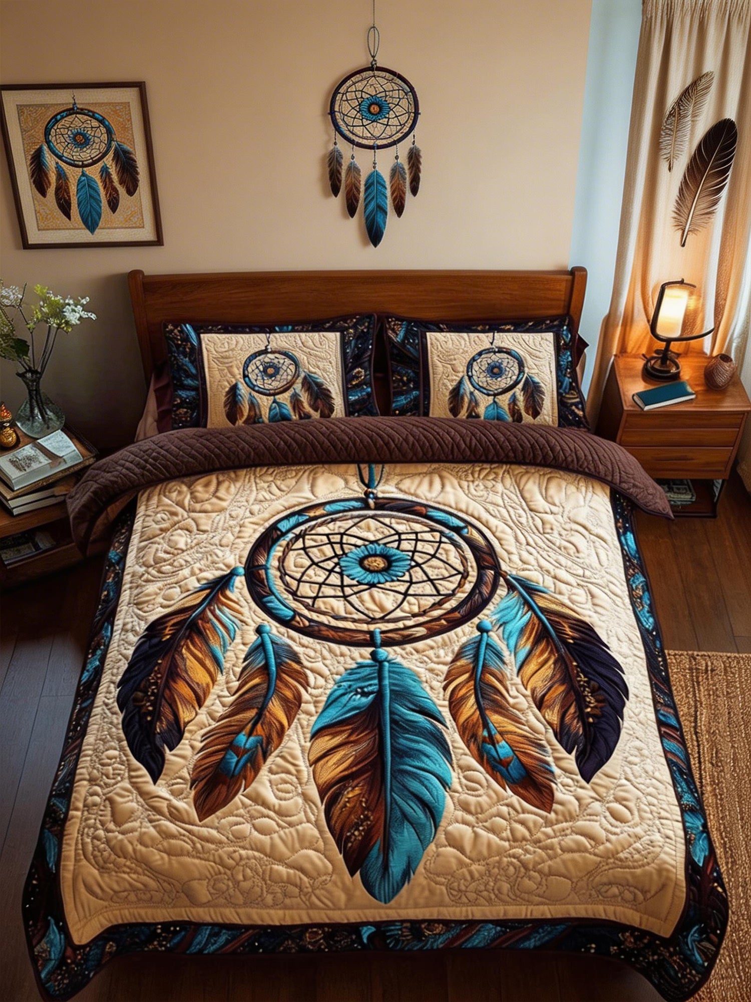 Mystical Feather 3-PieceQuilted Bedding Set