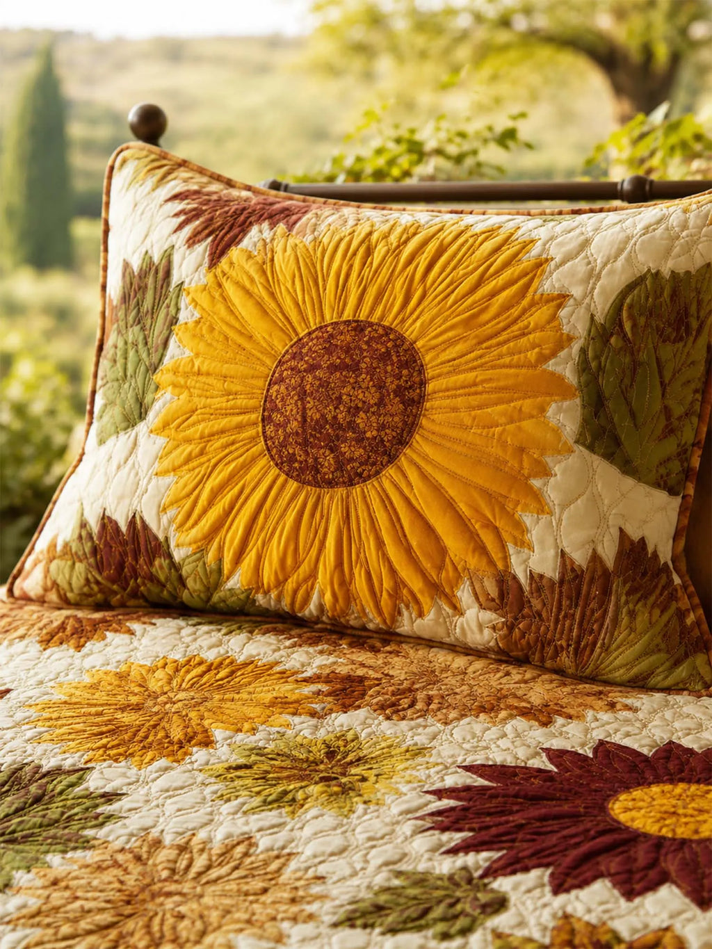 Sunflower Floral Quilted 3-Piece Bedding Set – Luxury Quilted Bedding With Matching Pillow Shams