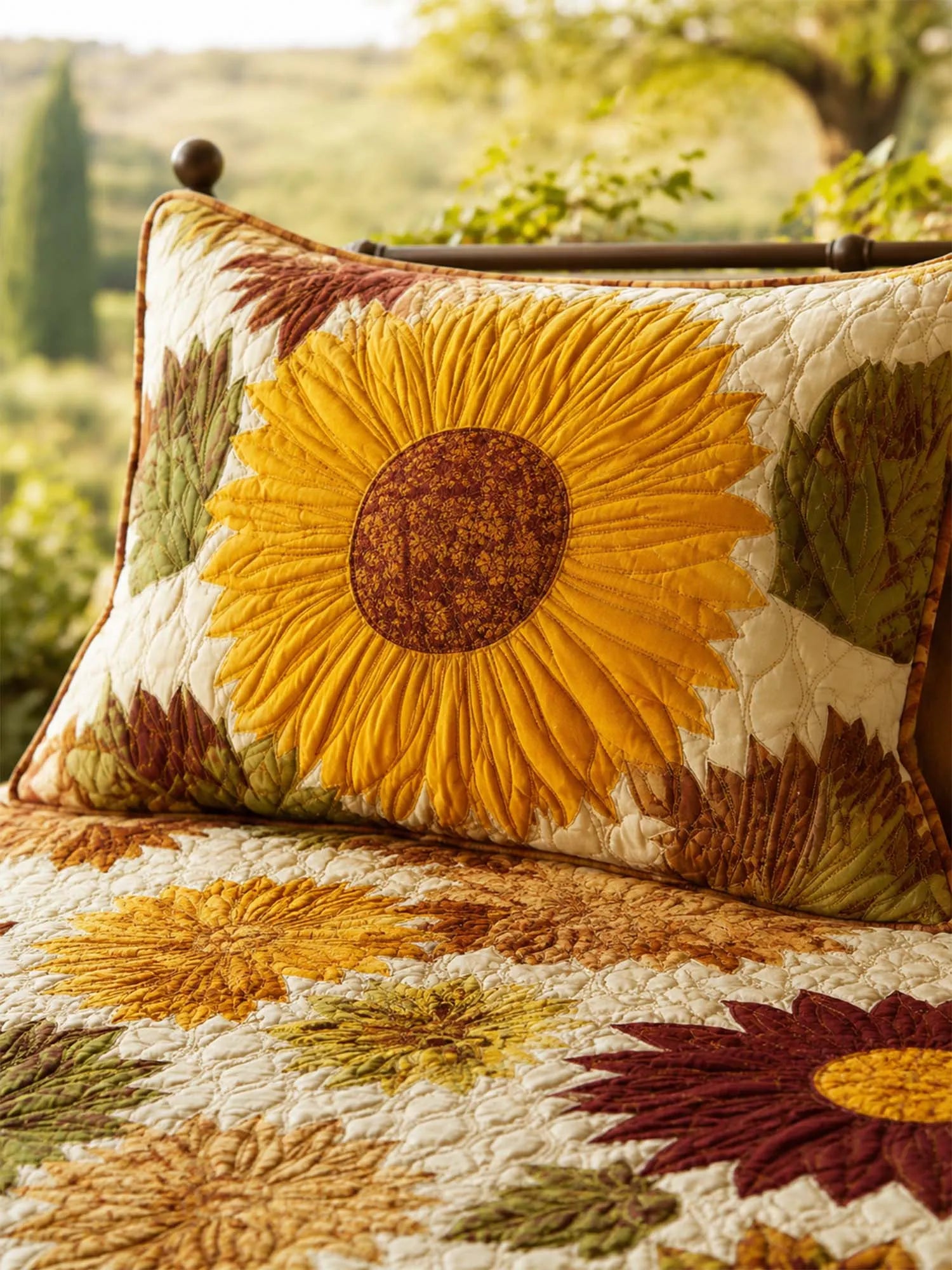Sunflower Floral Quilted 3-Piece Bedding Set – Luxury Quilted Bedding With Matching Pillow Shams