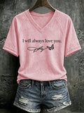 V Neck Retro Butterfly  I Will Always Love You Print T-Shirt