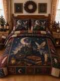 Wizarding Castle Night Sky 3‐Piece Quilted Bedding Set
