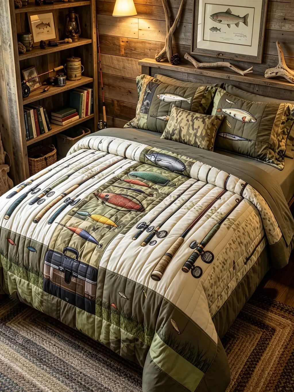 Fishing 3-Piece Quilted Bedding Set