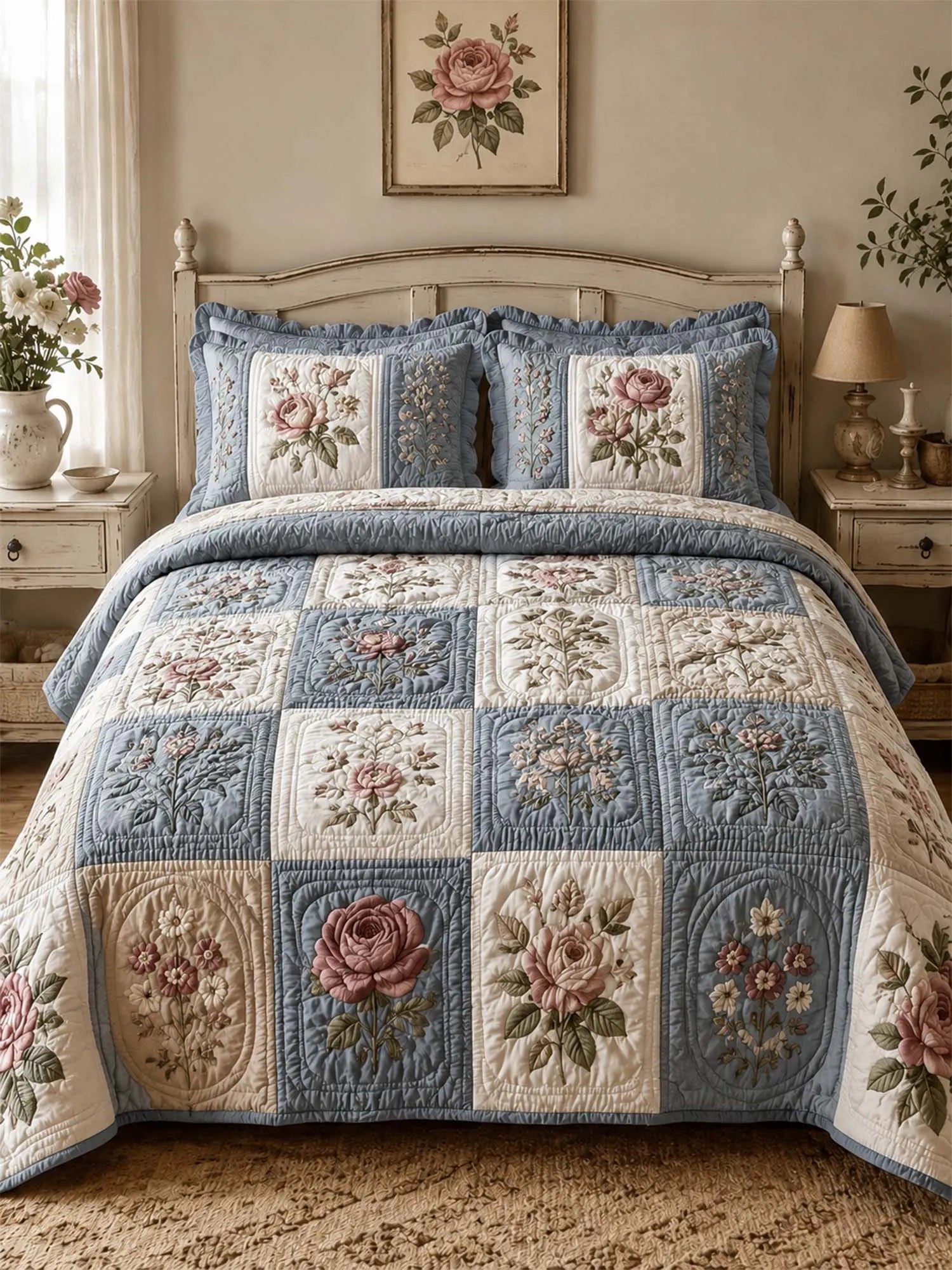 Cottagecore Floral 3-Piece Quilted Bedding Set