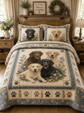 Paw‐Print Labrador Rustic Floral 3‐Piece Quilted Bedding Set