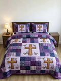 Purple Sash Cross 3-Piece Quilted Bedding Set