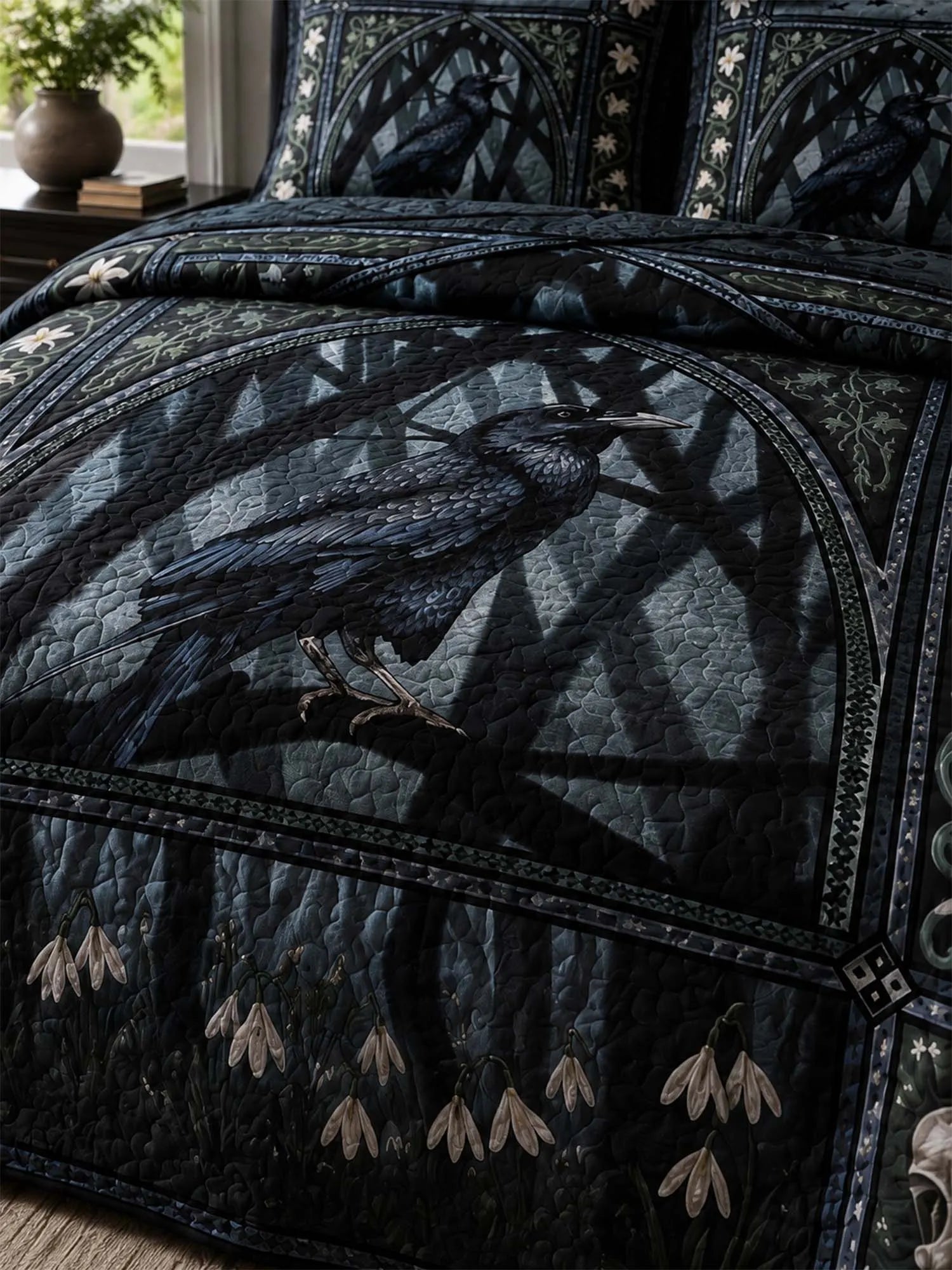 Raven Shadow Forest Quilted 3-Piece Bedding Set