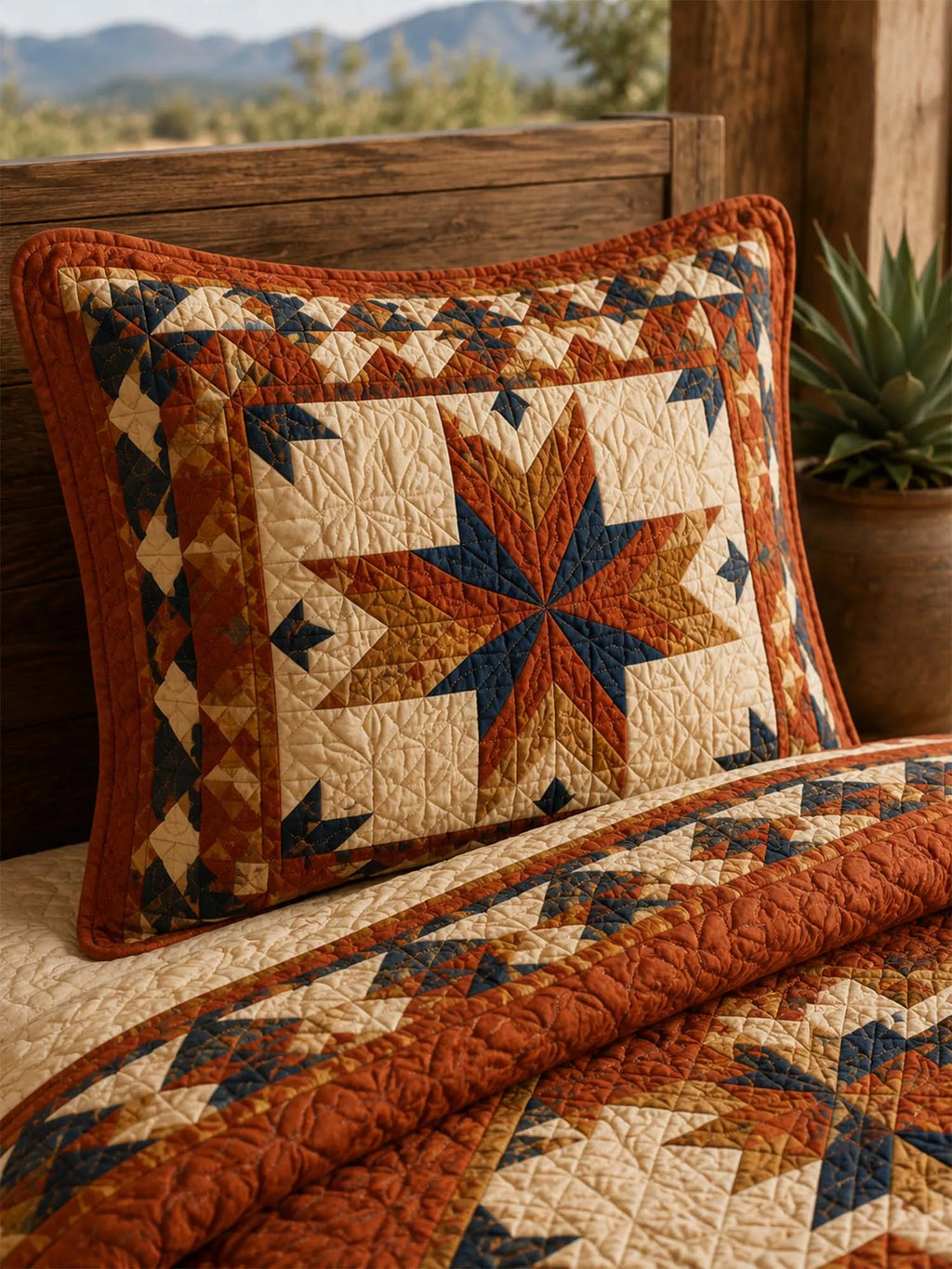 Western Star Patchwork Quilted 3-Piece Bedding Set – Classic Americana Quilted Bedding with Matching Pillow Shams