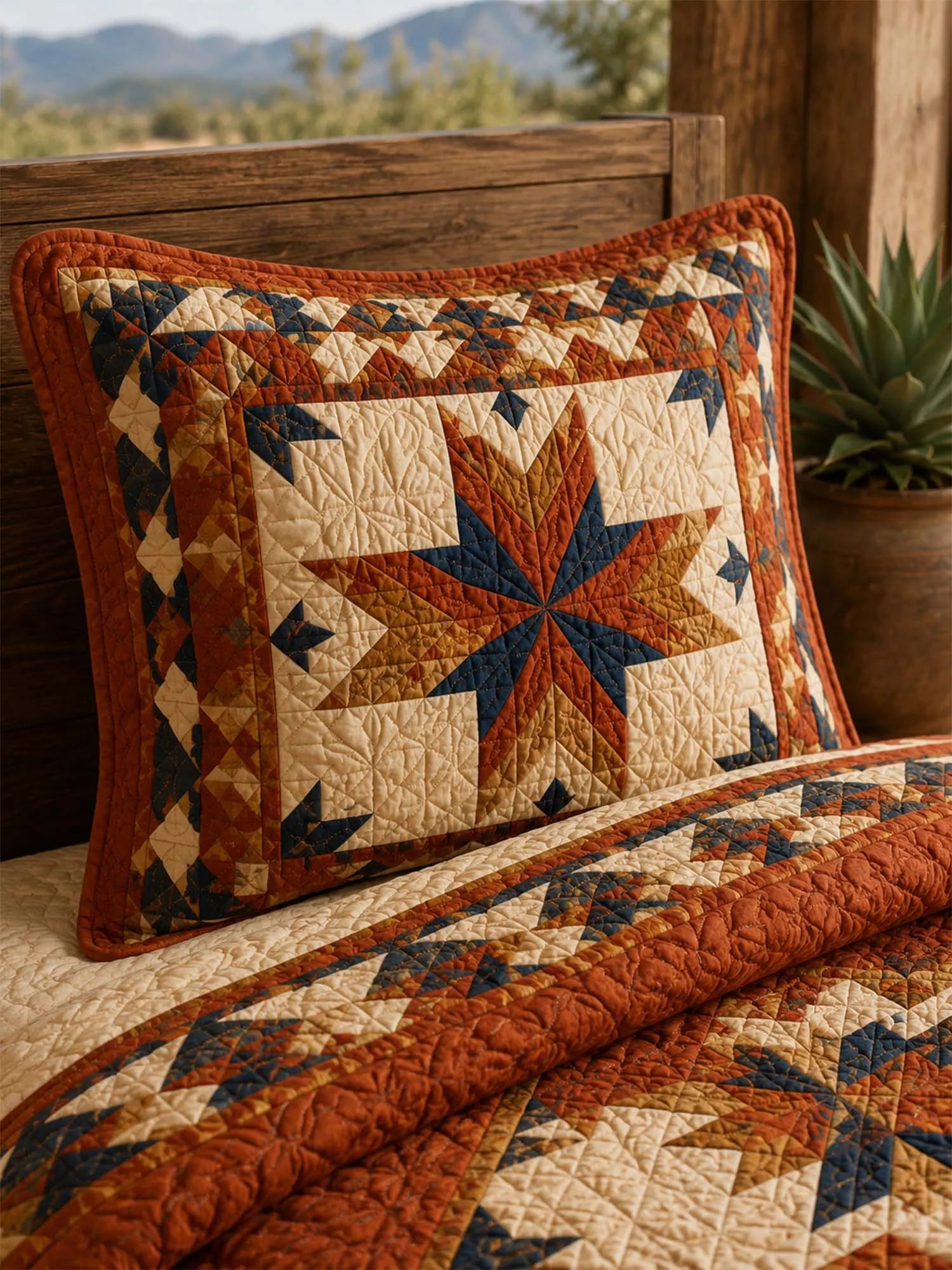 Western Star Patchwork Quilted 3-Piece Bedding Set – Classic Americana Quilted Bedding with Matching Pillow Shams
