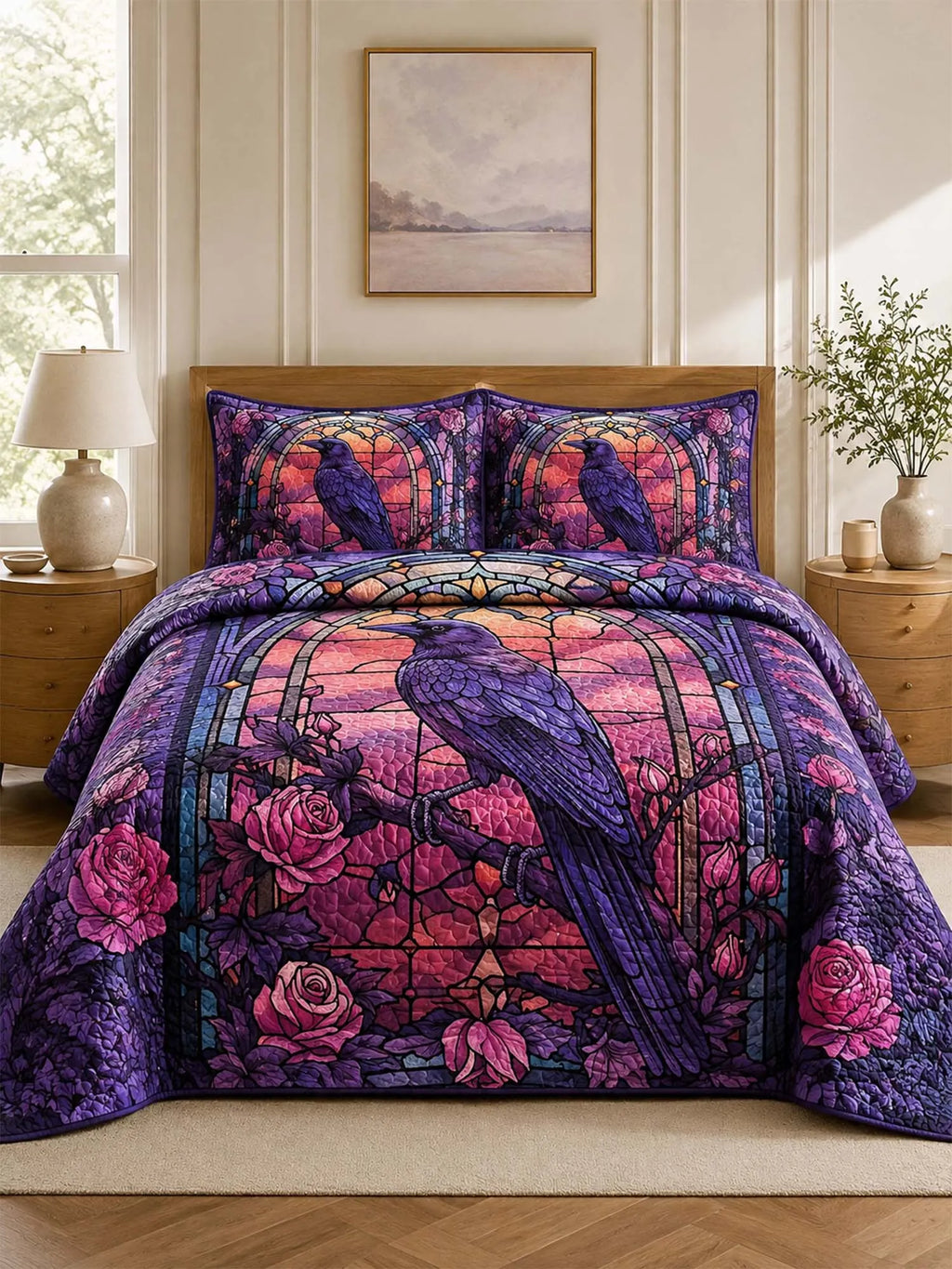 Raven Roseglass Garden Quilted 3-Piece Bedding Set