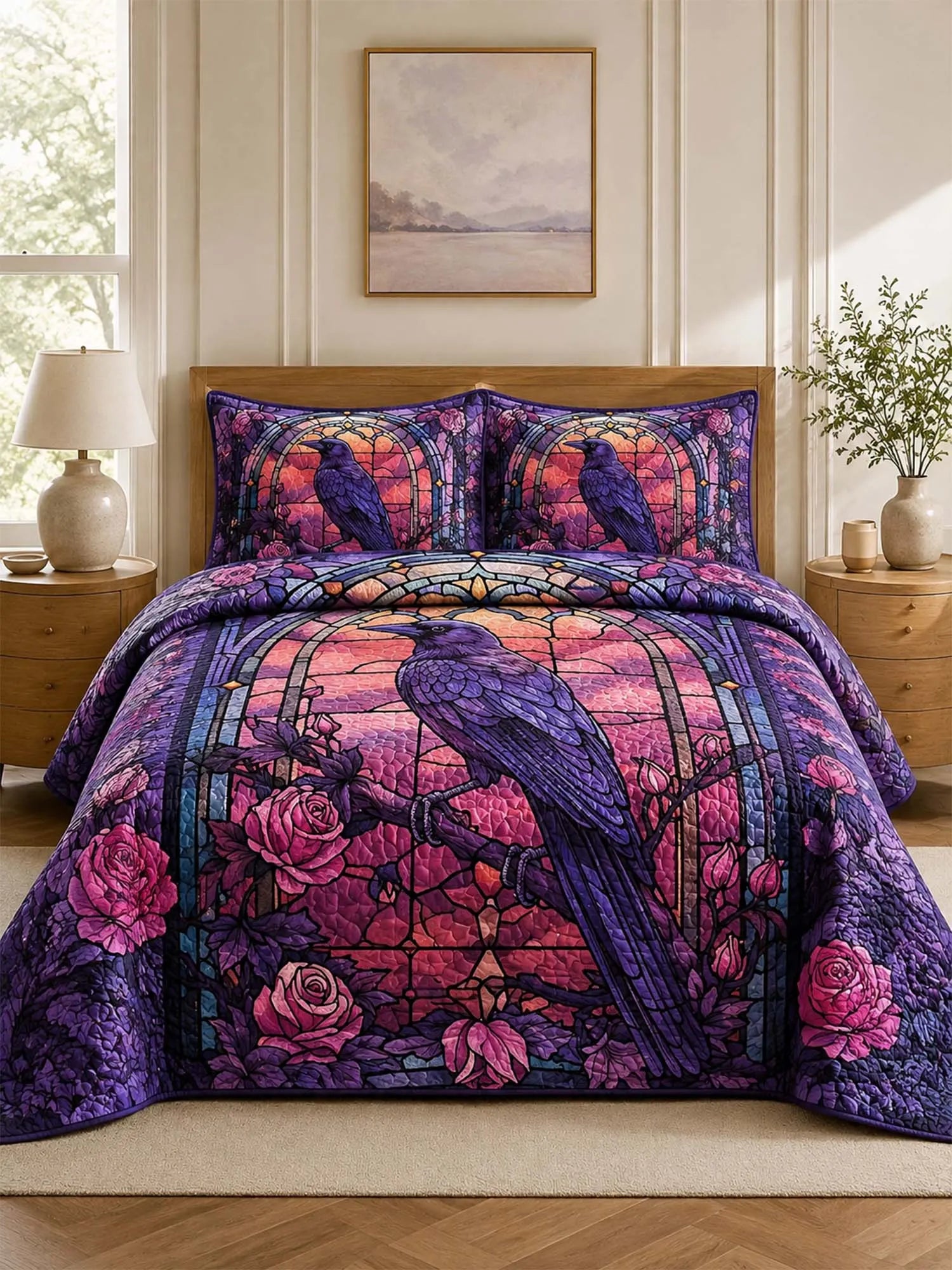 Raven Roseglass Garden Quilted 3-Piece Bedding Set