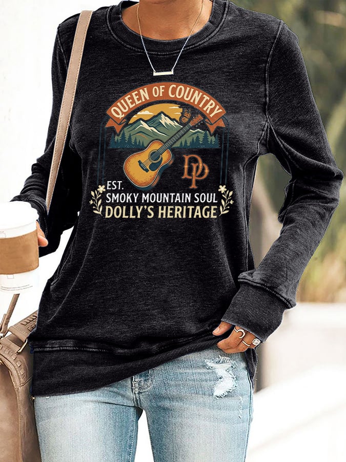 Retro Queen Of Country Est. Smoky Mountain Soul  Dolly's Heritage Print Sweatshirt