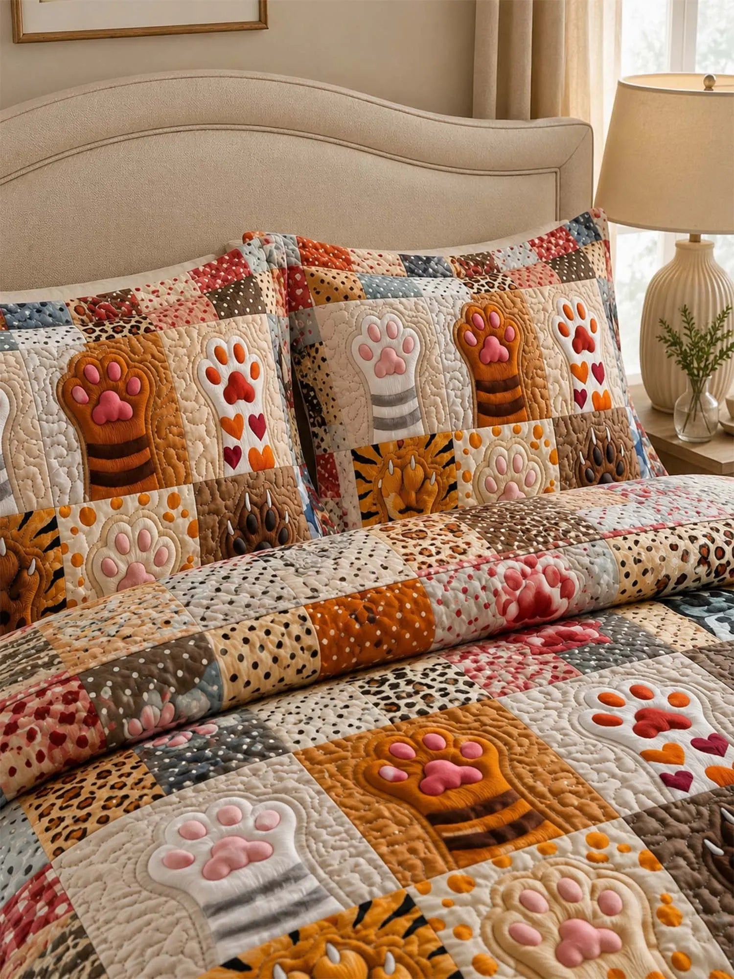 Cozy Paw Print Quilted 3-Piece Bedding Set