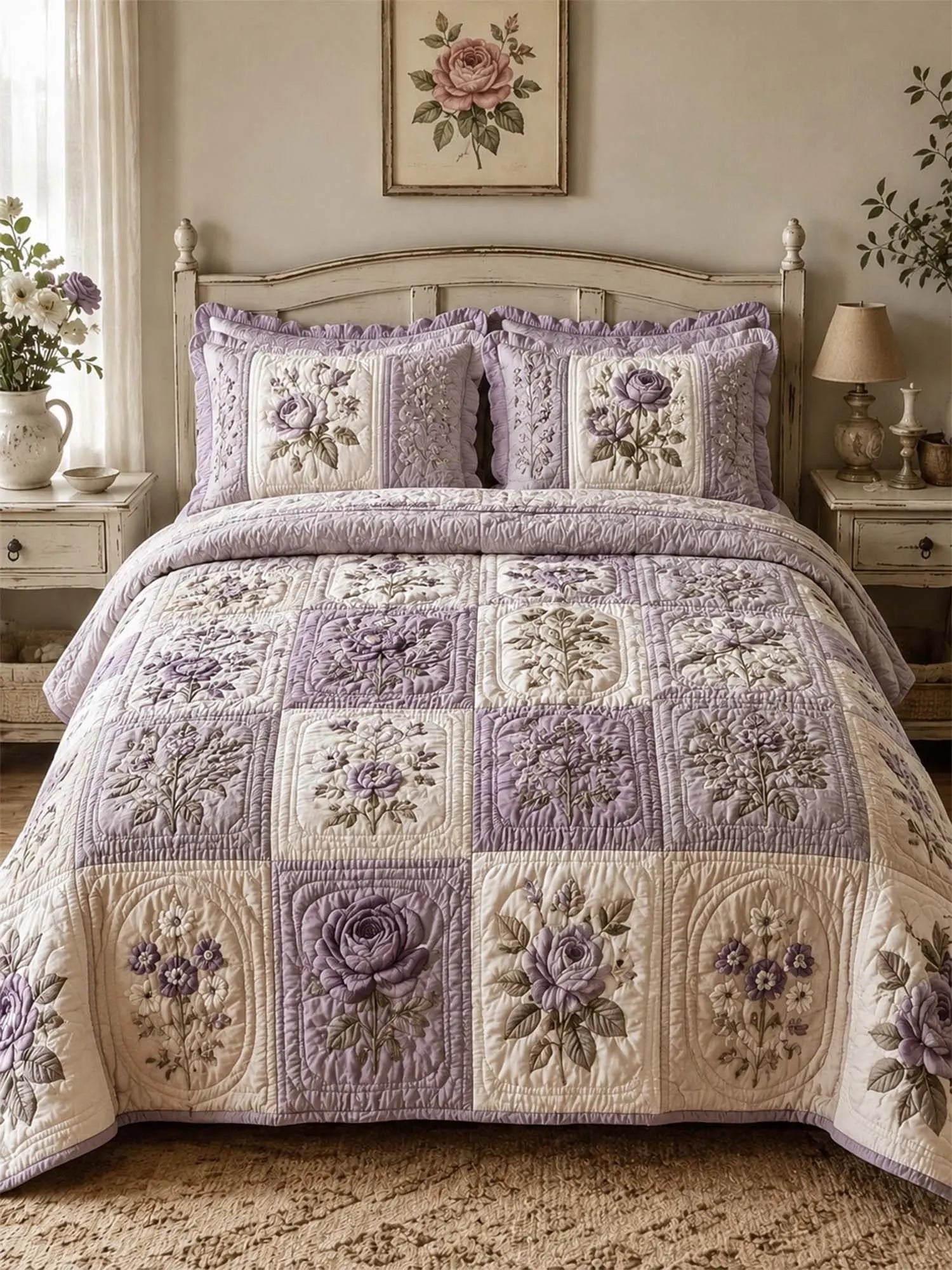 Cottagecore Floral 3-Piece Quilted Bedding Set