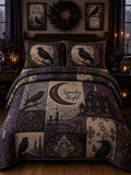 Raven Spooky Castle Patchwork 3‐Piece Quilted Bedding Set