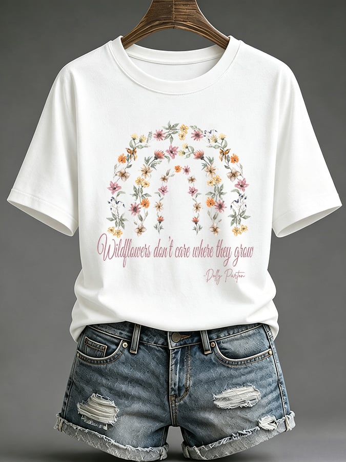 Retro Wildflowers Don't Care Where They Grow Print T-Shirt