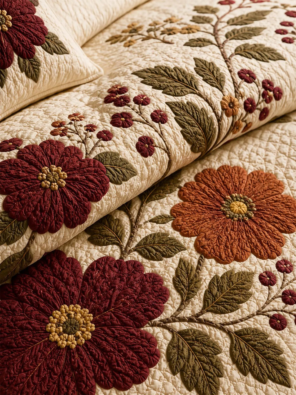 Vintage Floral Quilted 3-Piece Bedding Set – Luxury Quilted Bedding with Matching Pillow Shams