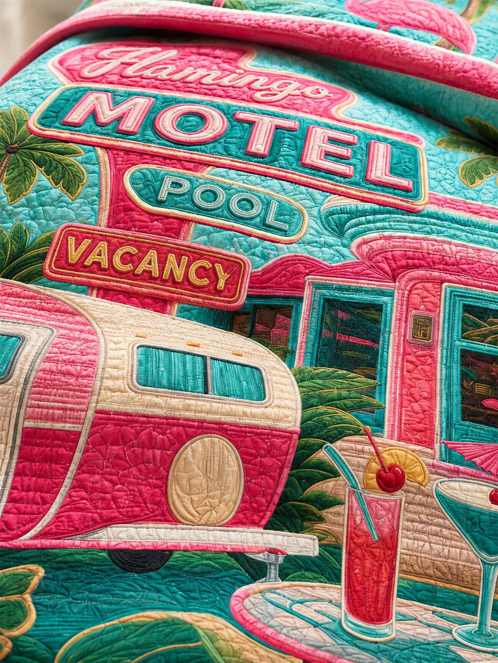 Flamingo Motel Tropical Paradise Quilted 3-Piece Bedding Set
