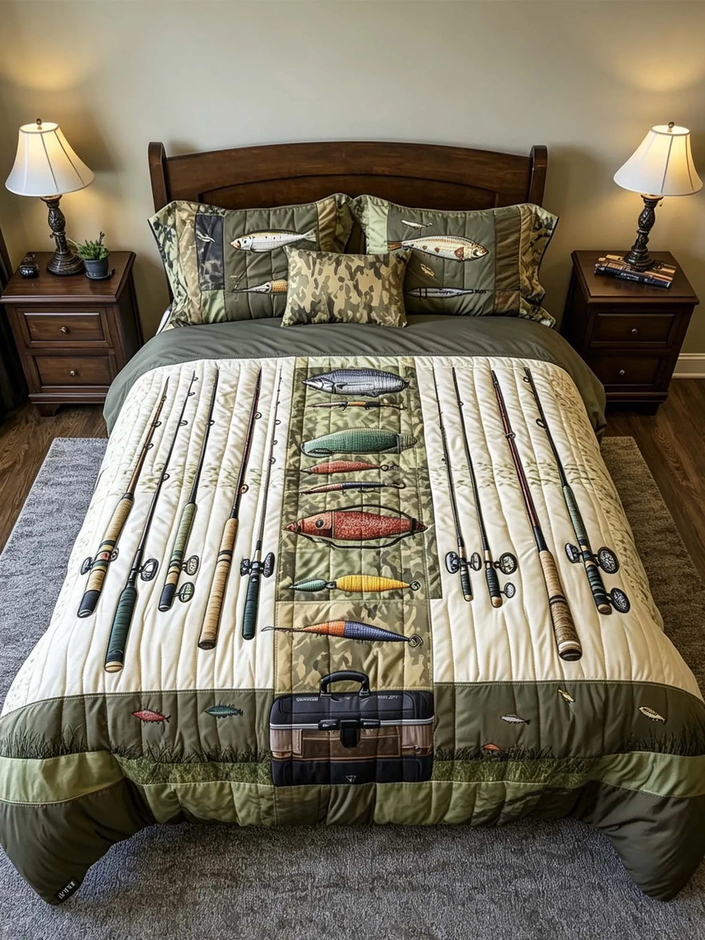 Fishing 3-Piece Quilted Bedding Set