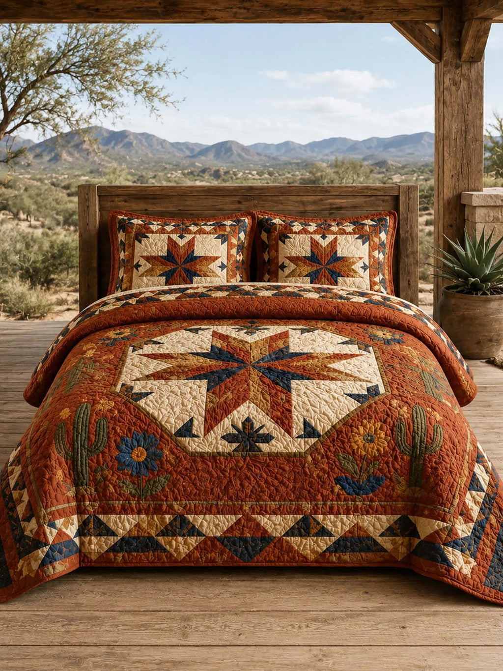 Western Star Patchwork Quilted 3-Piece Bedding Set – Classic Americana Quilted Bedding with Matching Pillow Shams