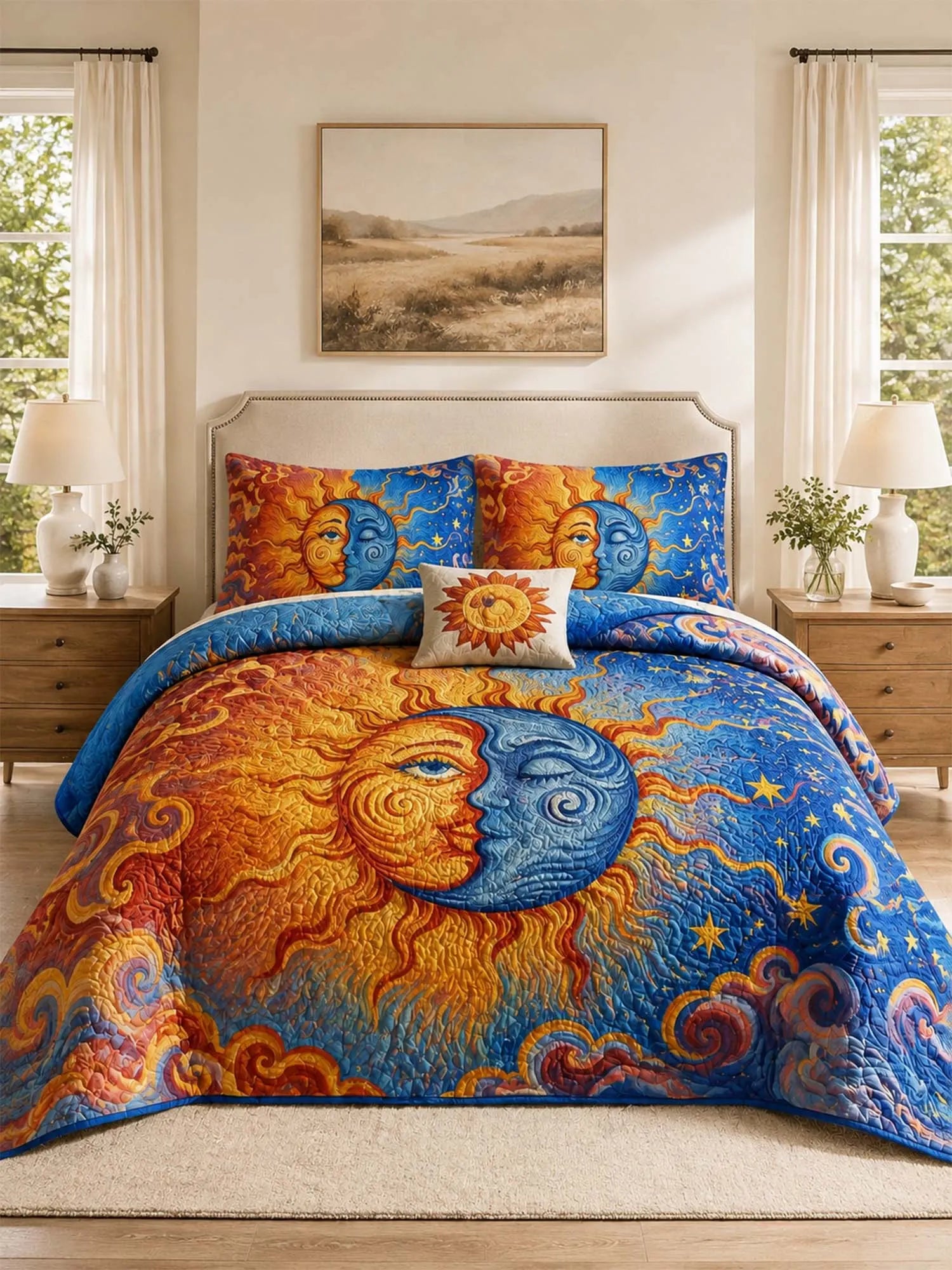 Sun Moon Celestial Dream Quilted 3-Piece Bedding Set