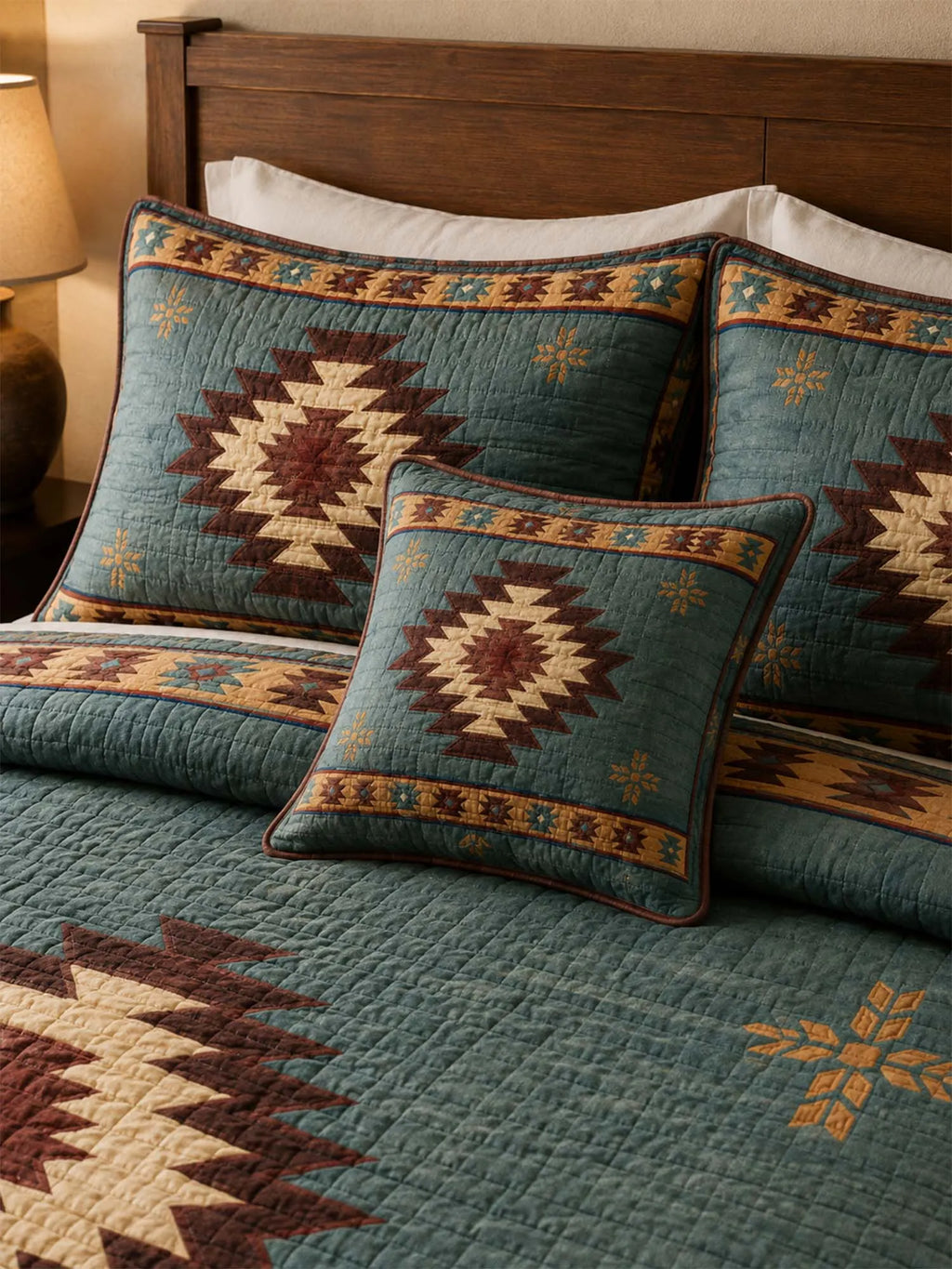 Desert Aztec Star Quilted 3-Piece Bedding Set – Rustic Southwestern Quilted Bedding with Matching Pillow Shams