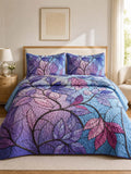 Purple Leaf Botanical Quilted 3-Piece Bedding Set