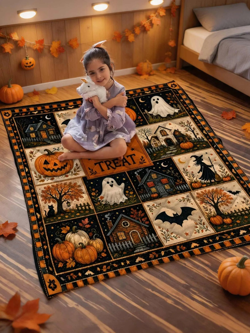 Halloween Trick Or Treat Patchwork Quilted 3‐Piece Bedding Set