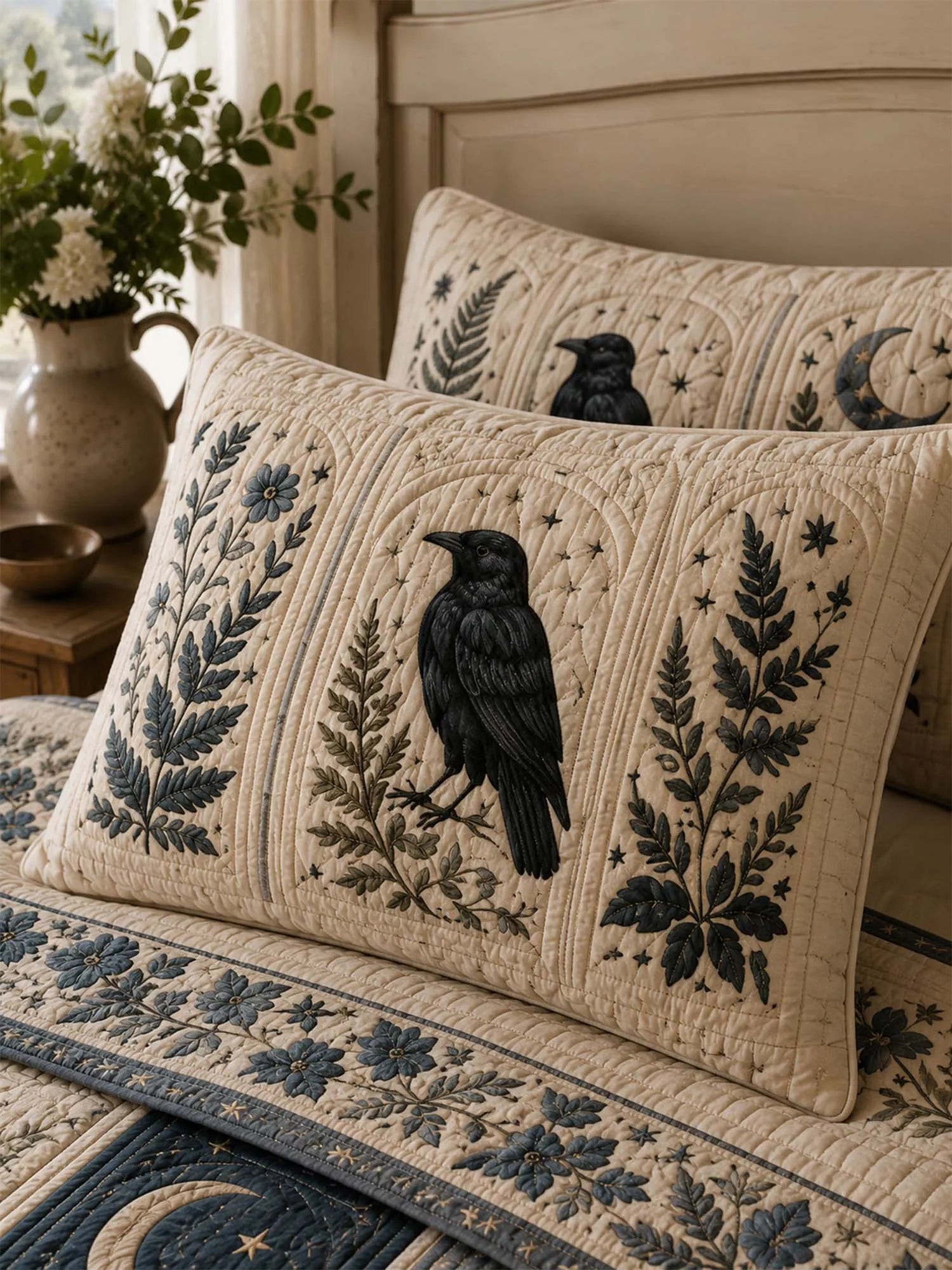 Raven Moonlit Patchwork Quilted 3-Piece Bedding Set