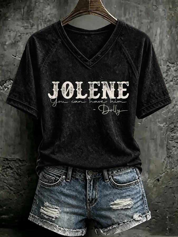 V Neck Retro Jolene You Can Have Him Print T-Shirt
