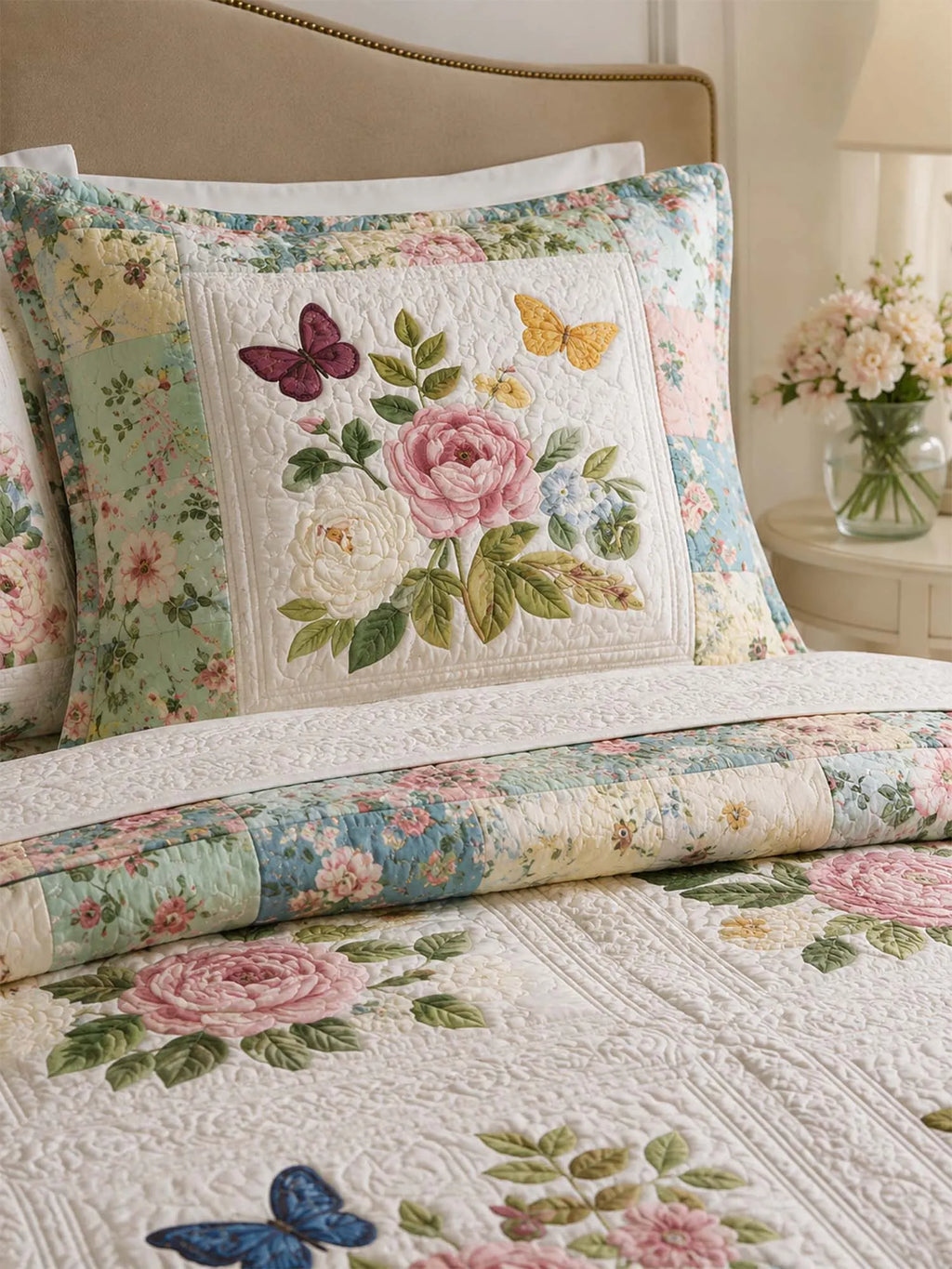 Vintage Floral Garden Quilted 3-Piece Bedding Set
