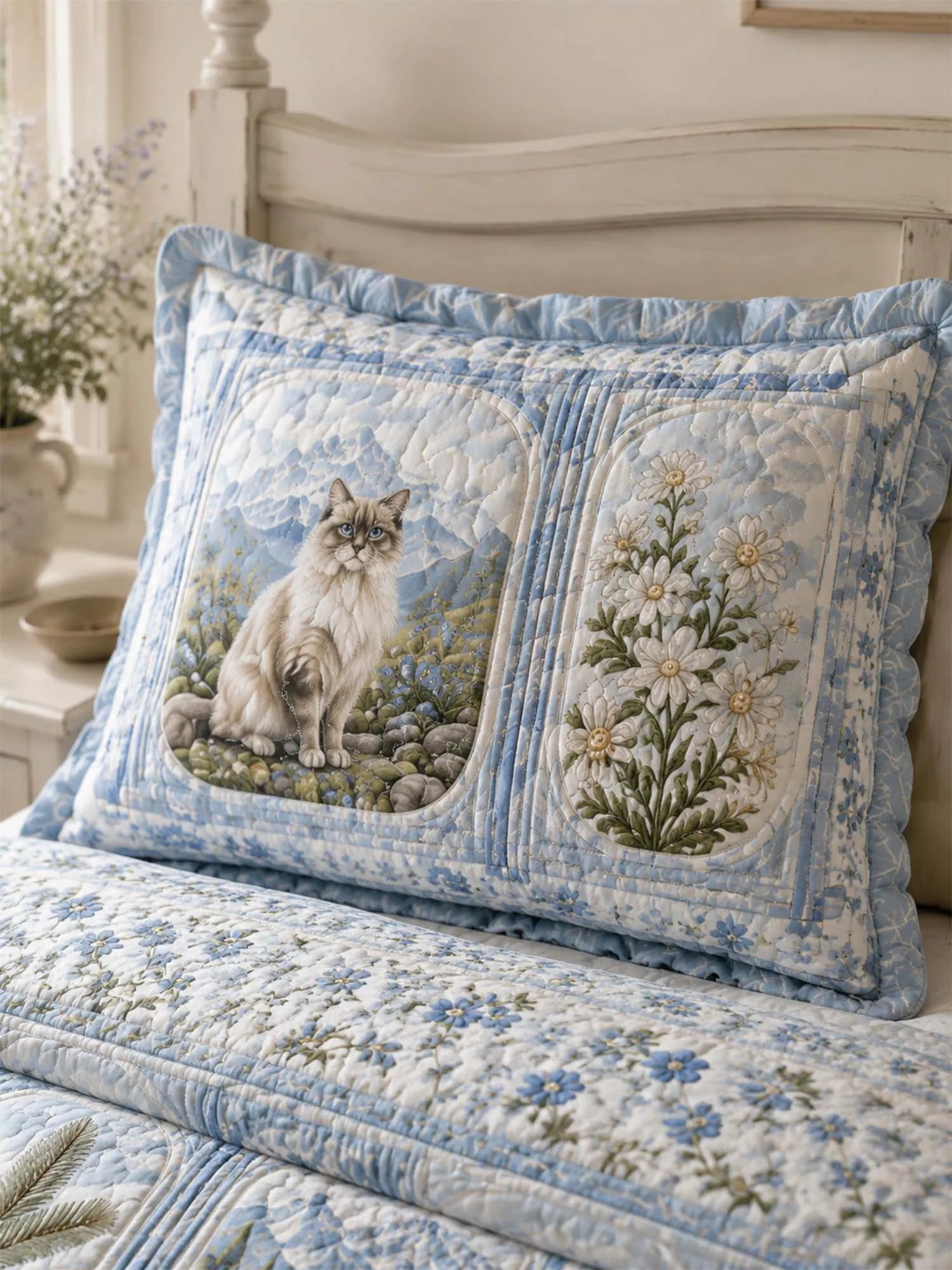 Alpine Mountain Cat Quilted 3-Piece Bedding Set