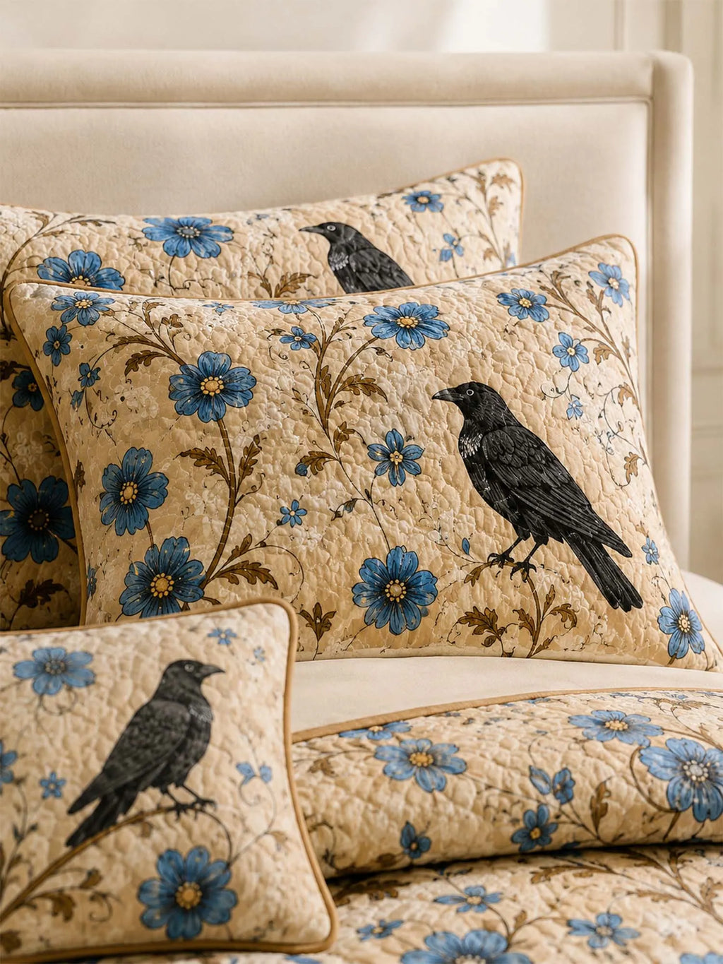 Raven Blue Wildflower Garden Quilted 3-Piece Bedding Set