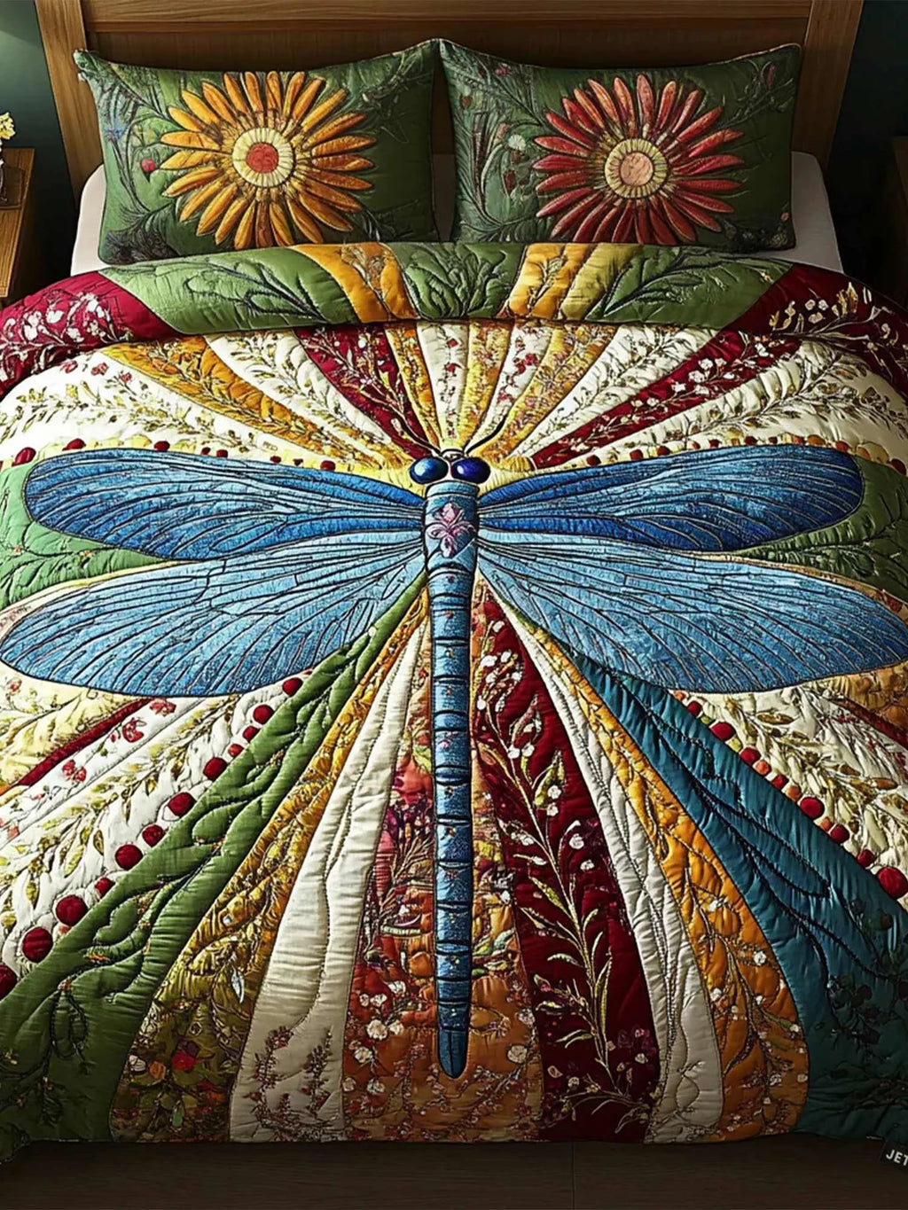 Golden Dragonfly 3-Piece  Quilted Bedding Set