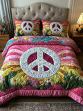 Peace Flower 3- Piece Quilted Bedding Set