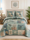 Sea Turtle Quilted 3-Piece Bedding Set – Classic Americana Quilted Bedding With Matching Pillow Shams
