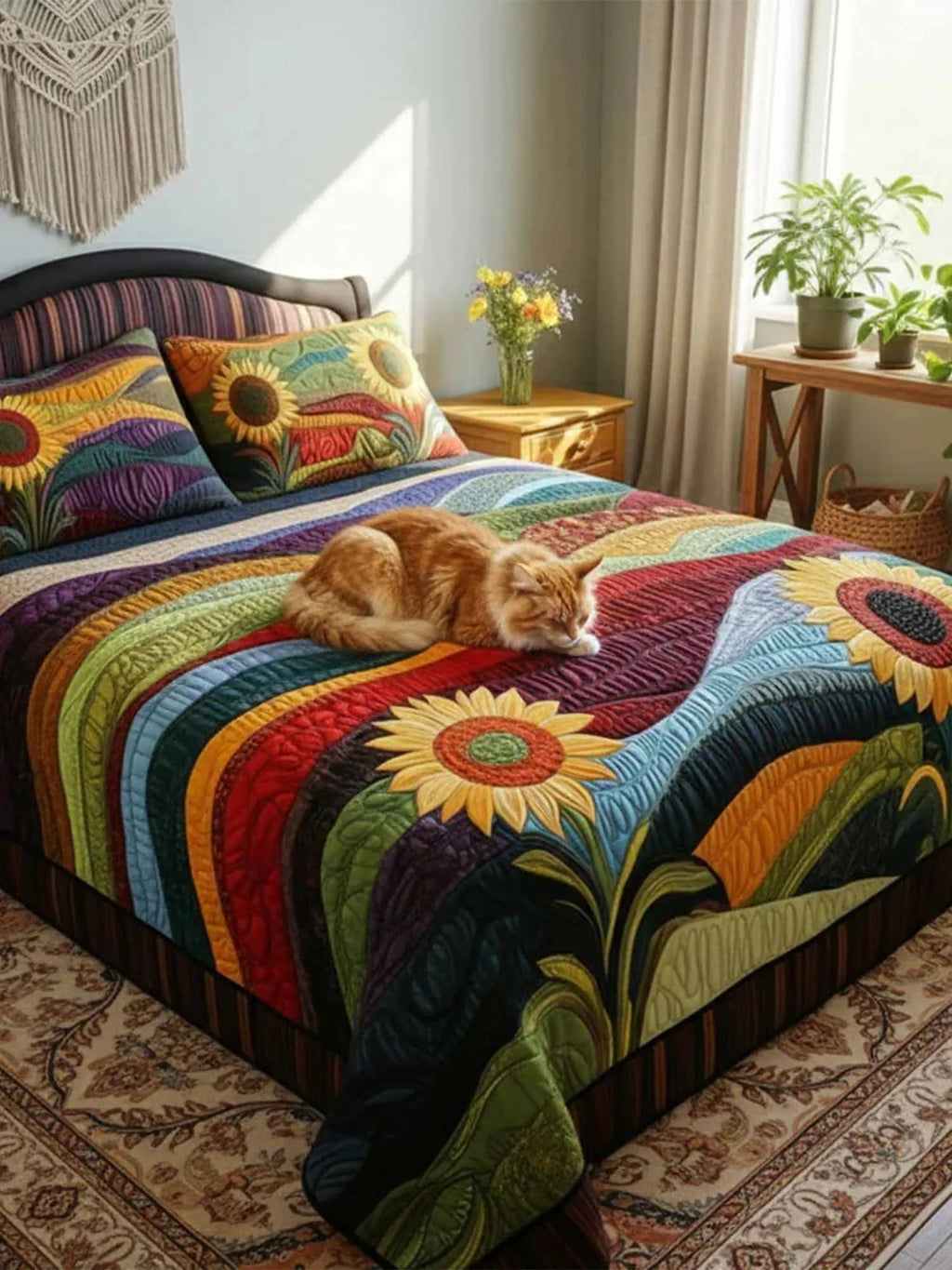 Country Sunflower Dreams 3-Piece Quilted Bedding Set3